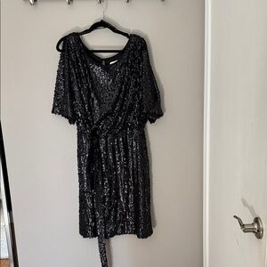 Jessica Simpson Black Sequin Midi Wrap Dress